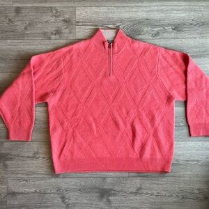 Talbots Men’s 2-Ply Cashmere Quarter Zip Sweater Salmon XXL Luxury Soft